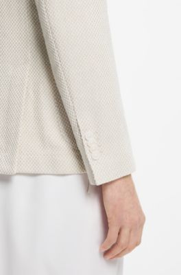 Slim-fit blazer in a patterned cotton blend, Light Beige