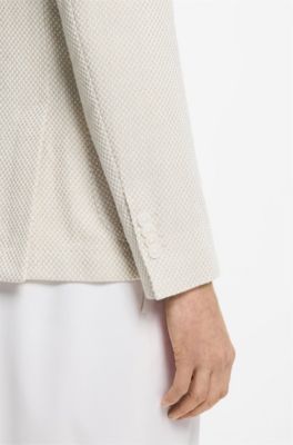 Slim-fit blazer van katoenmix met dessin, Lichtbeige