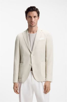 Slim-fit blazer in a patterned cotton blend, Light Beige