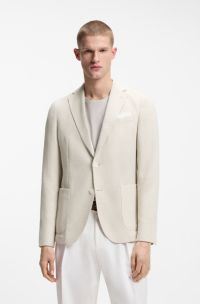 Slim-fit blazer in a patterned cotton blend, Light Beige