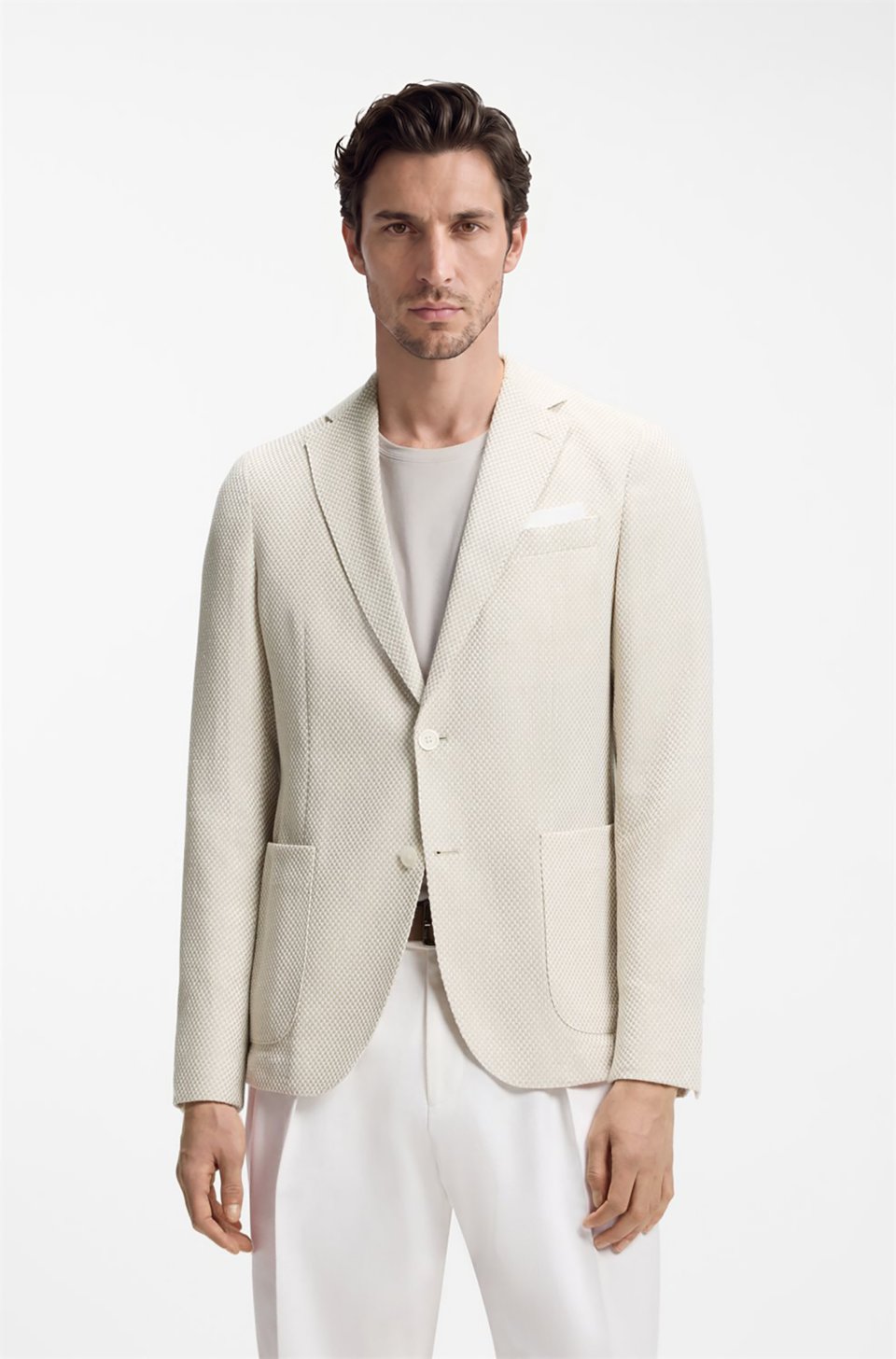 Slim-fit blazer in a patterned cotton blend