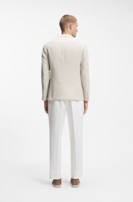 Slim-fit blazer in a patterned cotton blend, Light Beige