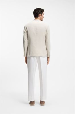Slim-fit blazer van katoenmix met dessin, Lichtbeige