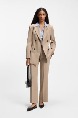 Slim-fit trousers with straight leg, Beige