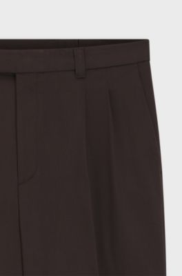 Oversized-fit trousers in stretch cotton with double pleats, Dark Brown