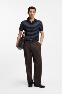 Oversized-fit trousers in stretch cotton with double pleats, Dark Brown