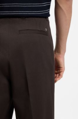 Oversized-fit trousers in stretch cotton with double pleats, Dark Brown