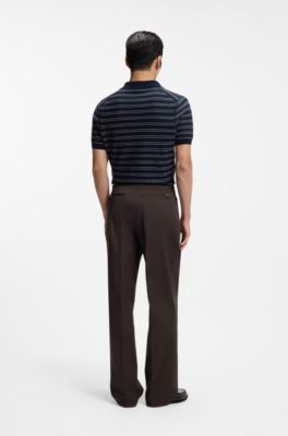 Oversized-fit trousers in stretch cotton with double pleats, Dark Brown