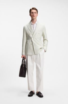 Slim-fit blazer in patterned linen and virgin wool, Light Grey