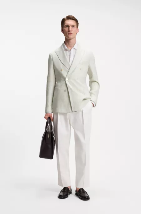 Slim-fit blazer in patterned linen and virgin wool