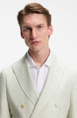 Slim-fit blazer in patterned linen and virgin wool, Light Grey