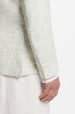 Slim-fit blazer in patterned linen and virgin wool, Light Grey