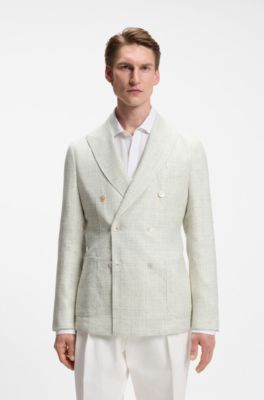 Slim-fit blazer in patterned linen and virgin wool, Light Grey