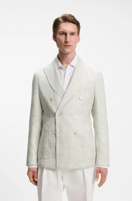 Slim-fit blazer in patterned linen and virgin wool