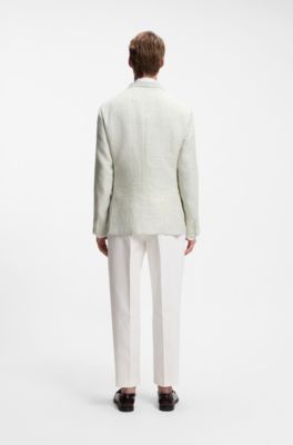 Slim-fit blazer in patterned linen and virgin wool, Light Grey