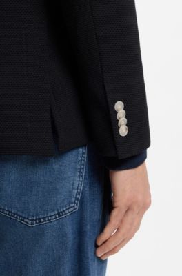 Slim-fit blazer in a patterned cotton blend, Dark Blue