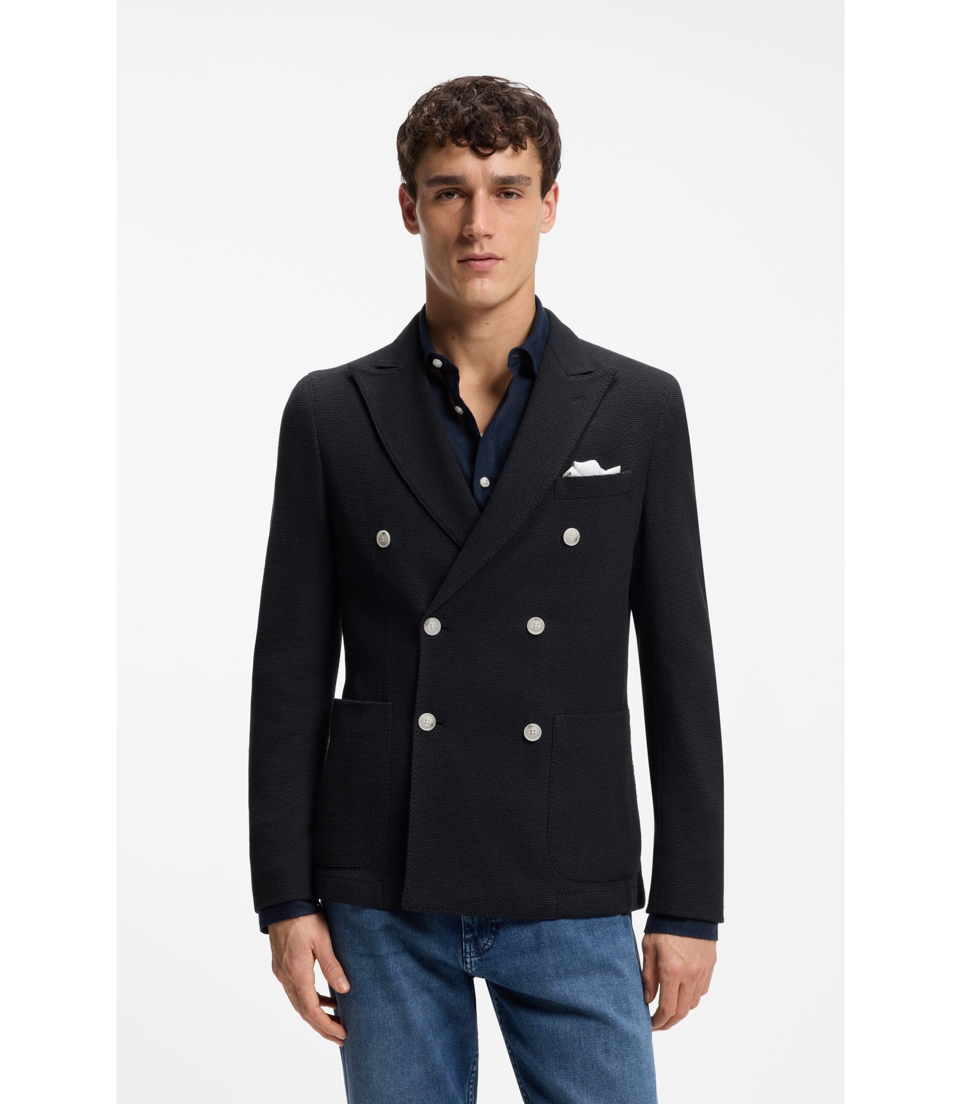 Slim-Fit Sakko aus gemustertem Baumwoll-Mix