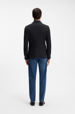 Slim-Fit Sakko aus gemustertem Baumwoll-Mix, Dunkelblau