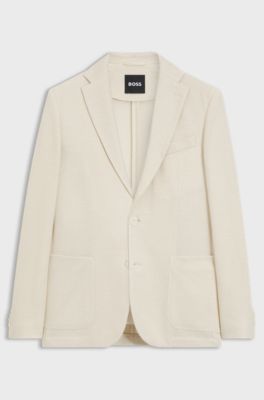 Slim-fit blazer in micro-patterned stretch fabric, Light Beige
