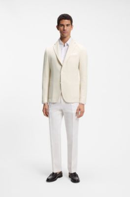 Slim-fit blazer in micro-patterned stretch fabric, Light Beige