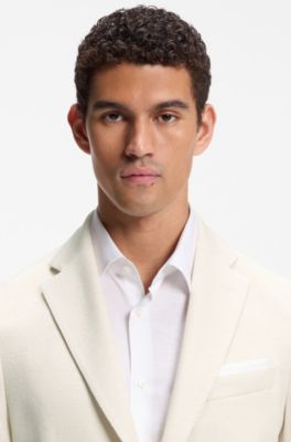 Slim-fit blazer in micro-patterned stretch fabric, Light Beige