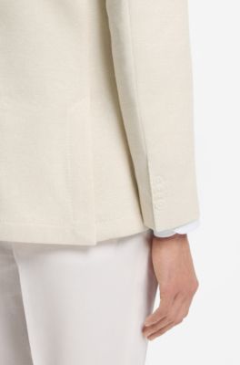Slim-fit blazer in micro-patterned stretch fabric, Light Beige