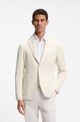 Slim-fit blazer in micro-patterned stretch fabric, Light Beige