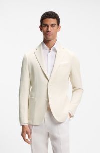 Slim-fit blazer in micro-patterned stretch fabric, Light Beige