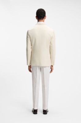 Slim-fit blazer in micro-patterned stretch fabric, Light Beige