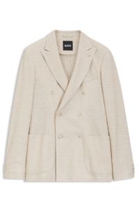 Blazer Slim en lin &agrave; rayures et coton, Beige clair
