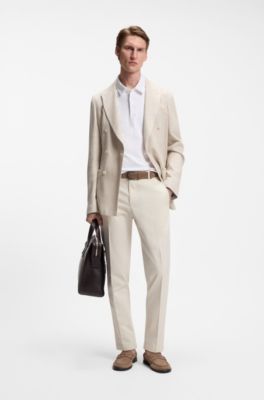 Slim-fit blazer in striped linen and cotton, Light Beige