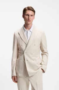 Blazer slim fit de algod&oacute;n y lino a rayas, Beige claro