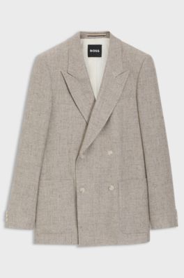 Relaxed-fit suit jacket in micro-patterned fabric, Beige