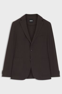 Slim-fit suit jacket in washable Tech Linen, Dark Brown