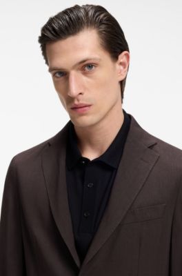 Slim-fit suit jacket in washable Tech Linen, Dark Brown