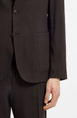 Giacca da completo slim fit in lino tecnico lavabile, Marrone scuro