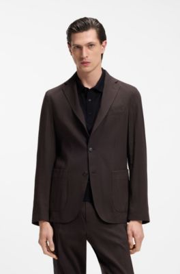 Slim-fit suit jacket in washable Tech Linen, Dark Brown
