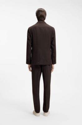 Slim-fit blazer in a machine-washable linen blend, Dark Brown