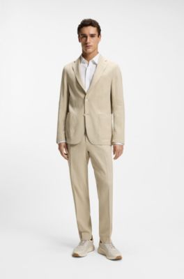 Slim-fit suit jacket in washable tech linen, Light Beige