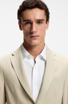 Slim-fit suit jacket in washable tech linen, Light Beige