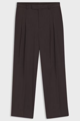 Oversized-fit pantalon van gedrapeerd twill, Donkerbruin