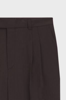 Oversized-Fit Hose aus drapiertem Twill, Dunkelbraun