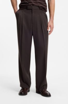 Oversized-Fit Hose aus drapiertem Twill, Dunkelbraun