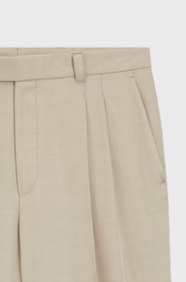 Oversized-Fit Hose aus drapiertem Twill, Hellbeige