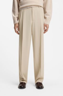Oversized-fit pantalon van gedrapeerd twill, Lichtbeige
