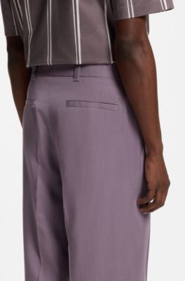 Pantaloni con vestibilit&agrave; oversize in twill drappeggiato, Lilla