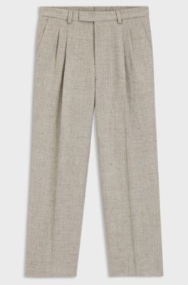 Oversized-fit trousers in micro-patterned fabric with linen, Light Beige