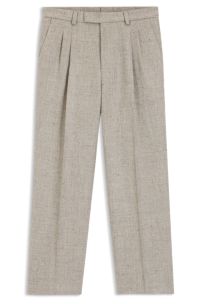 Oversized-fit trousers in micro-patterned fabric with linen, Light Beige