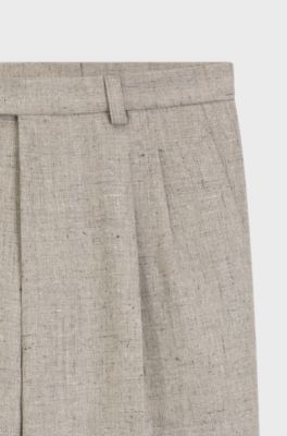 Pantaloni oversize in misto lino a micromotivo, Beige chiaro