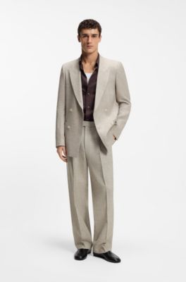 Oversized-fit trousers in micro-patterned fabric with linen, Light Beige